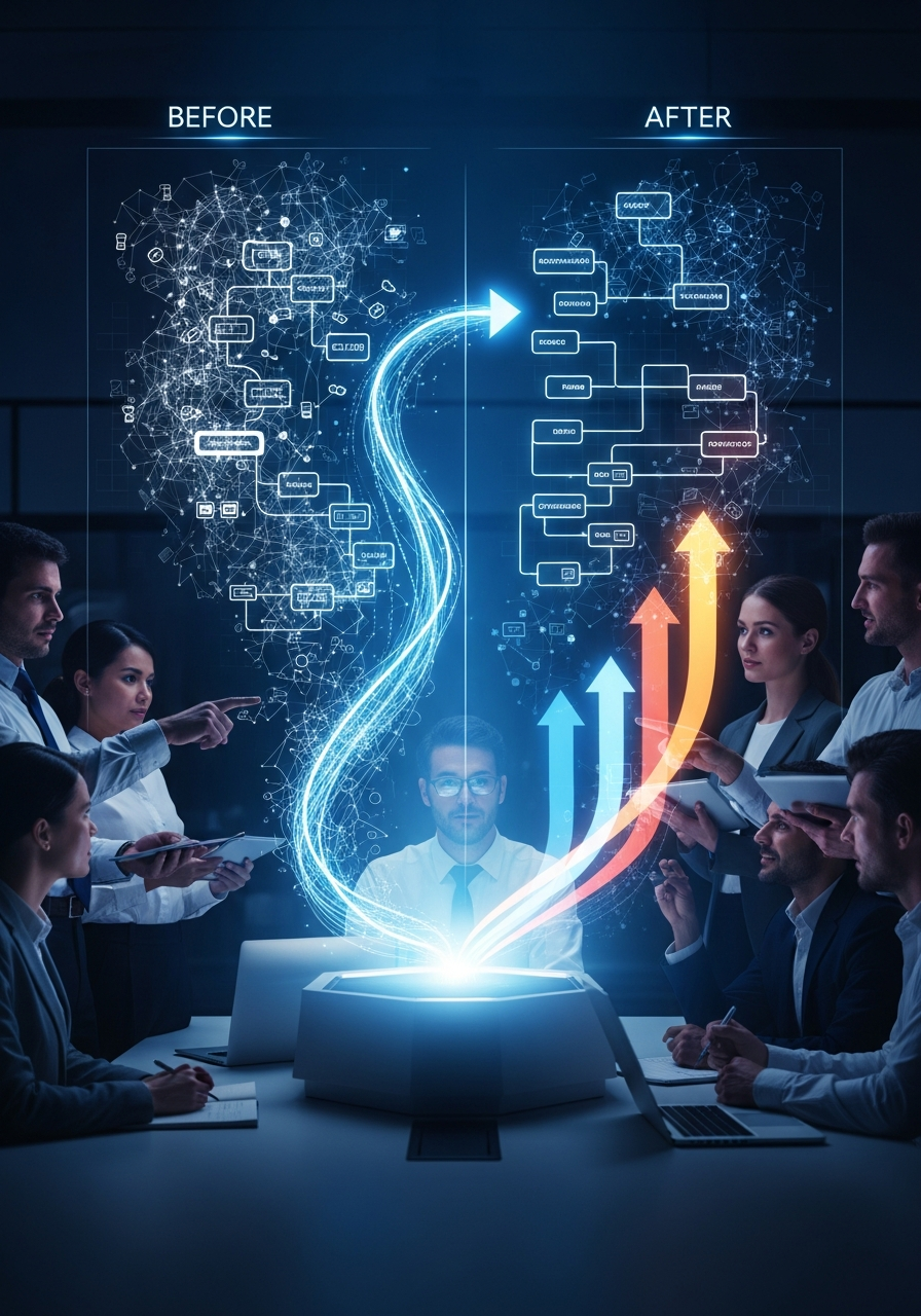 Cross-functional team collaborating around an AI workflow